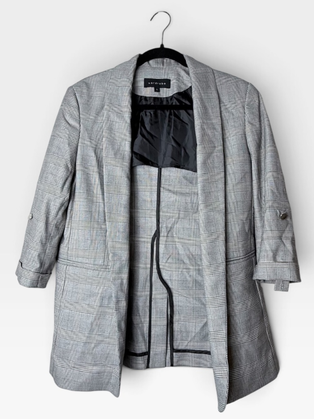 Wardrobe Women's Plaid Blazer Size Small Grey Striped Quarter Sleeve (M)